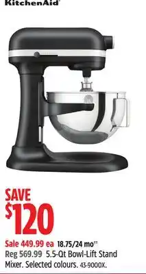 Canadian Tire KitchenAid 5.5-Qt Bowl-Lift Stand Mixer offer