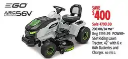Canadian Tire Ego 56V Riding Lawn Tractor, 42˝ with 6 x 6Ah Batteries and Charger offer
