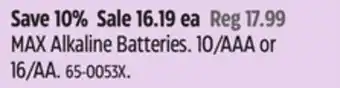 Canadian Tire Energizer MAX Alkaline Batteries offer