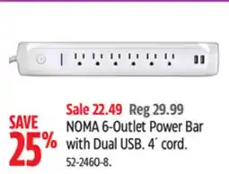 Canadian Tire NOMA 6-Outlet Power Bar with Dual USB offer
