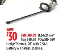 Canadian Tire Ego Hedge Trimmer, 26* with 2.5Ah Battery & Charger offer