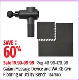 Canadian Tire Gaiam Massage Device and WA:KE Gym Flooring or Utility Bench offer