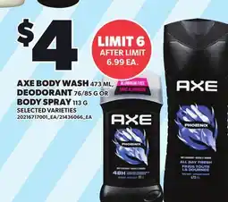 Loblaws AXE BODY WASH 473 ML, DEODORANT 76/85 G OR BODY SPRAY 113 G offer