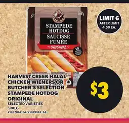 Loblaws HARVEST CREEK HALAL CHICKEN WIENERS OR BUTCHER'S SELECTION STAMPEDE HOTDOG ORIGINAL offer