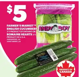 Loblaws FARMER'S MARKET ENGLISH CUCUMBERS, 3'S OR ROMAINE HEARTS, 3'S offer