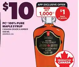 Loblaws PC 100% PURE MAPLE SYRUP offer