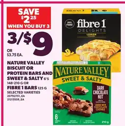 Loblaws NATURE VALLEY BISCUIT OR PROTEIN BARS AND SWEET & SALTY 6'S 148-210 G OR FIBRE 1 BARS 125 G offer