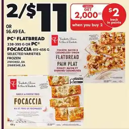 Loblaws PC FLATBREAD, 338-395 G OR PC FOCACCIA, 415-456 G offer
