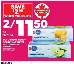 Loblaws PC OR BLUE MENU SPARKLING WATER offer