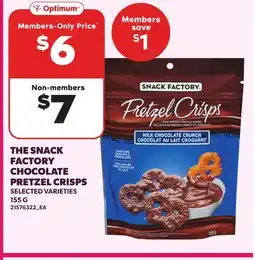 Loblaws THE SNACK FACTORY CHOCOLATE PRETZEL CRISPS offer