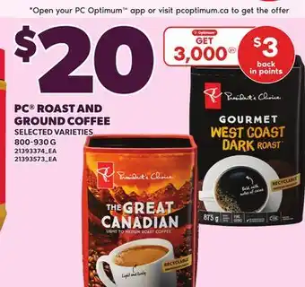 Loblaws PC ROAST AND GROUND COFFEE offer