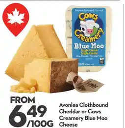 Longo's Avonlea Clothbound Cheddar or Cows Creamery Blue Moo Cheese offer