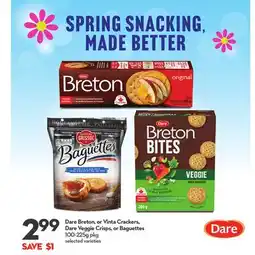Longo's Breton, or Vinta Crackers, Veggie Crisps, or Baguettes offer