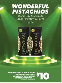 Real Canadian Superstore WONDERFUL PISTACHIOS ROASTED AND LIGHTLY SALTED, 450 G OR WONDERFUL PISTACHIOS ROASTED AND SALTED offer