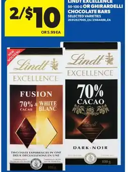 Real Canadian Superstore LINDT EXCELLENCE, 50-100 G OR GHIRARDELLI CHOCOLATE BARS offer