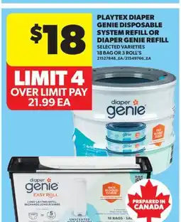 Real Canadian Superstore PLAYTEX DIAPER GENIE DISPOSABLE SYSTEM REFILL OR DIAPER GENIE REFILL, 18 BAG OR 3 ROLL'S offer