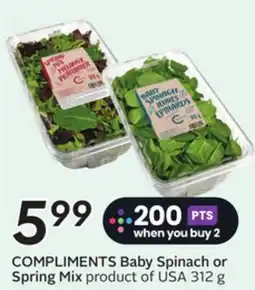 Sobeys COMPLIMENTS Baby Spinach or Spring Mix offer