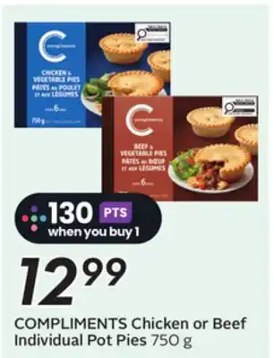 Sobeys COMPLIMENTS Chicken or Beef Individual Pot Pies offer