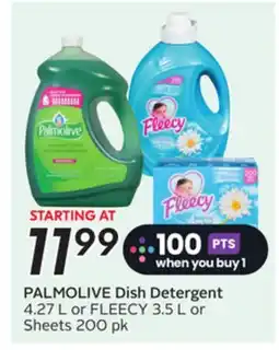 Sobeys PALMOLIVE Dish Detergent 4.27 L or FLEECY 3.5 L or Sheets offer
