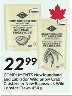 Sobeys COMPLIMENTS Newfoundland and Labrador Wild Snow Crab Clusters or New Brunswick Wild Lobster Claws offer