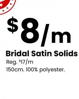 Fabricland Bridal Satin Solids offer
