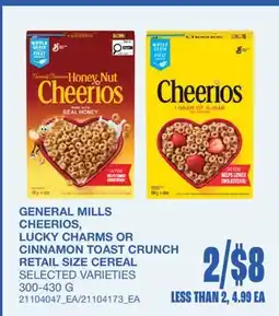 Wholesale Club CHEERIOS, LUCKY CHARMS OR CINNAMON TOAST CRUNCH RETAIL SIZE CEREAL offer