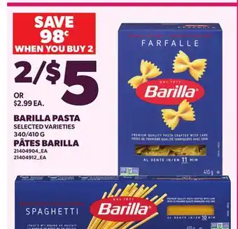 Independent Grocer BARILLA PASTA, 340/410 G offer