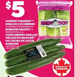 Independent Grocer FARMER'S MARKET ENGLISH CUCUMBERS, 3'S OR ROMAINE HEARTS, 3'S offer