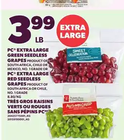 Independent Grocer PC EXTRA LARGE GREEN SEEDLESS GRAPES OR PC EXTRA LARGE RED SEEDLESS GRAPES offer
