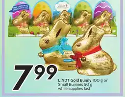 Sobeys LINDT Gold Bunny 100 g or Small Bunnies 50 g offer