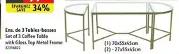 Sushi Shop Set of 3 Coffee Table with Glass Top Metal Frame offer