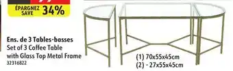 Sushi Shop Set of 3 Coffee Table with Glass Top Metal Frame offer