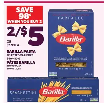 Valu-mart PÂTES BARILLA, 340/410 G offer