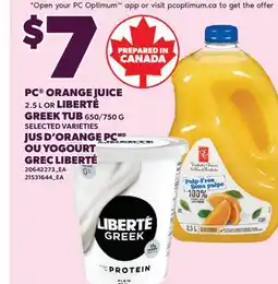 Valu-mart JUS D'ORANGE PC, 2.50 L OU YOGOURT GREC LIBERTÉ, 650/750 G offer