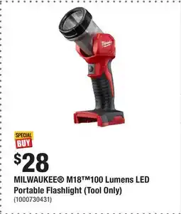 Home Depot MILWAUKEE M18 100 Lumens LED Portable Flashlight (Tool Only) offer