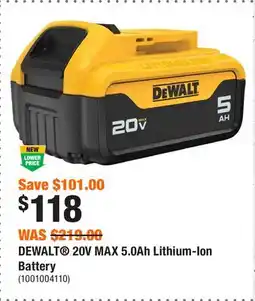 Home Depot DEWALT 20V MAX 5.0Ah Lithium-Ion Battery offer