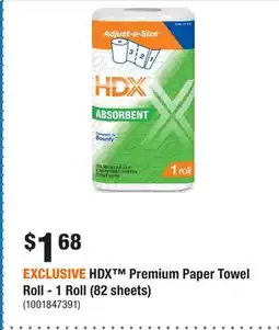 Home Depot EXCLUSIVE HDX Premium Paper Towel Roll - 1 Roll (82 sheets) offer