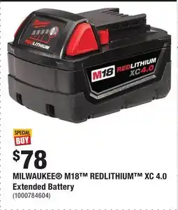 Home Depot MILWAUKEE M18 REDLITHIUM XC 4.0 Extended Battery offer