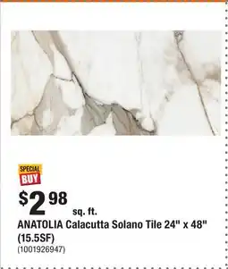 Home Depot ANATOLIA Calacutta Solano Tile 24 x 48 (15.5SF) offer