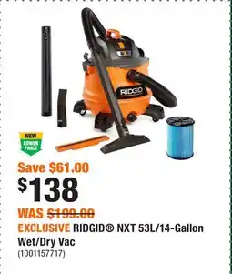 Home Depot EXCLUSIVE RIDGID NXT 53L/14-Gallon Wet/Dry Vac offer