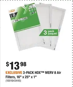 Home Depot EXCLUSIVE 3-PACK HDX MERV 8 Air Filters, 16 x 25 x 1 offer