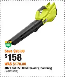 Home Depot 40V Leaf 550 CFM Blower (Tool Only) offer