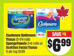 FreshCo Cashmere Bathroom Tissue 12=24 rolls, SpongeTowels 3=6 rolls or Scotties Facial Tissue offer