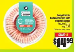FreshCo Compliments Cooked Shrimp with Cocktail Sauce Frozen 737 g reg 17.99 offer