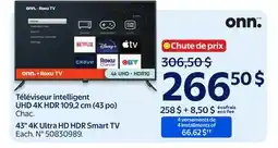 Walmart onn. 43 4K Ultra HD HDR Smart TV offer