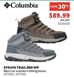Sports Experts Columbia STRATA TRAIL MID WP Men's or women's hiking boots offer
