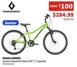 Sports Experts DIAMONDBACK HIGHLANDER Junior mountain bike (24''), 7 speeds offer
