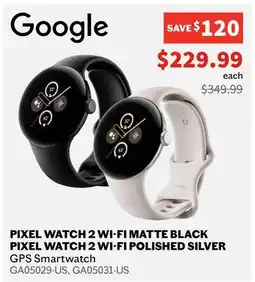 Sports Experts Google PIXEL WATCH 2 WI-FI MATTE BLACK PIXEL WATCH 2 WI-FI POLISHED SILVER GPS Smartwatch offer
