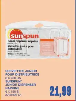 Wholesale Club SUNSPUN SERVIETTES JUNIOR POUR DISTRIBUTRICE, 6 X 750 UN offer