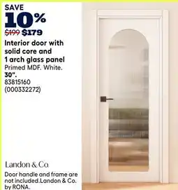 RONA Interior door with solid core and 1 arch glass panel offer
